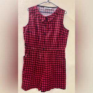 Red and Black Plaid Sleeveless Shorts Romper